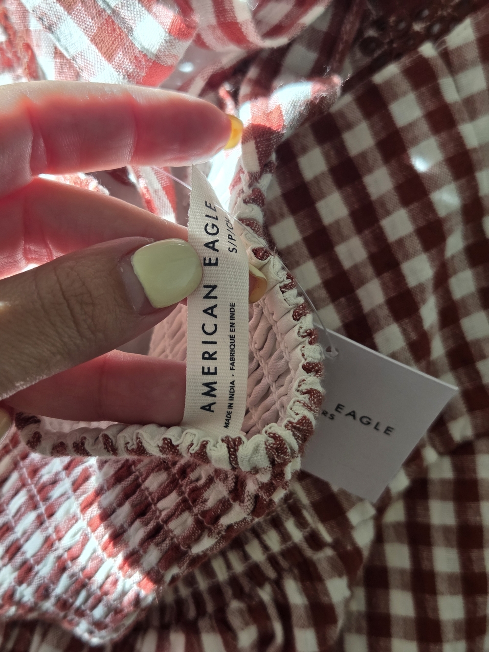 American Eagle Red/White Gingham Tie-Strap Mini Dress (with Eyelet Trim) - Picture 5 of 8